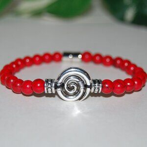 Spiral Bracelet,Red Howlite Bracelet,Red Spiral Bracelet,Magnetic Closure